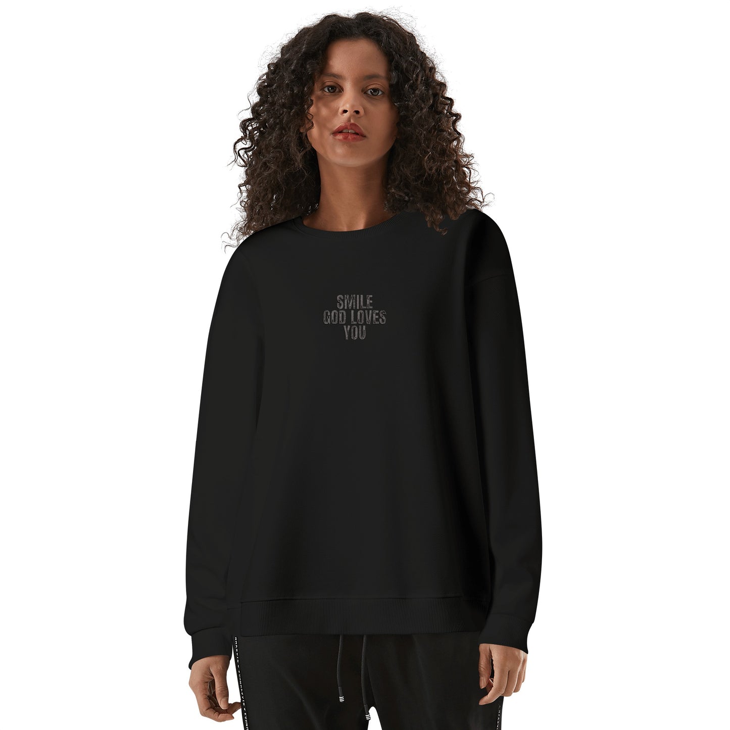 Smile God Loves You Embroidered Crewneck Sweatshirt