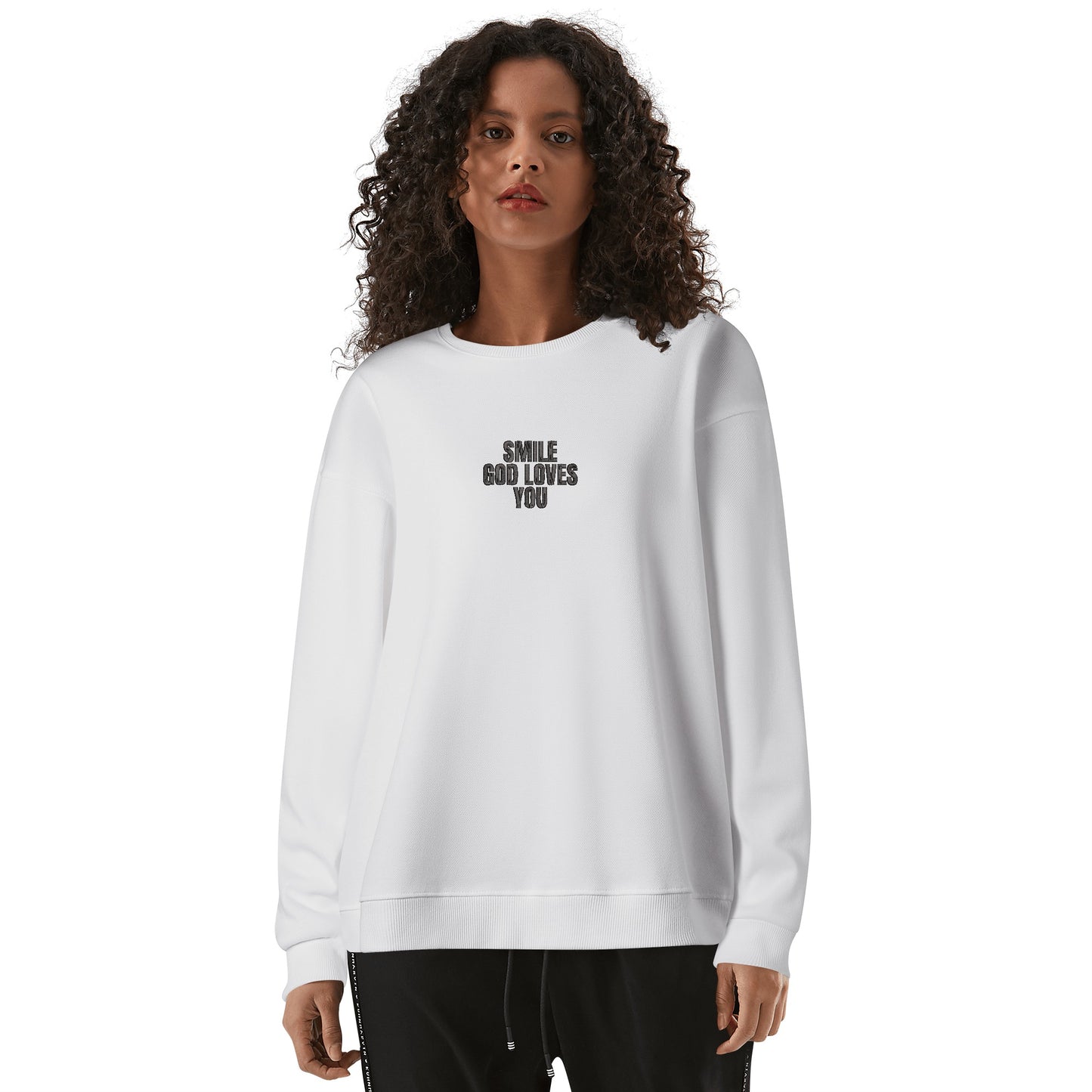 Smile God Loves You Embroidered Crewneck Sweatshirt