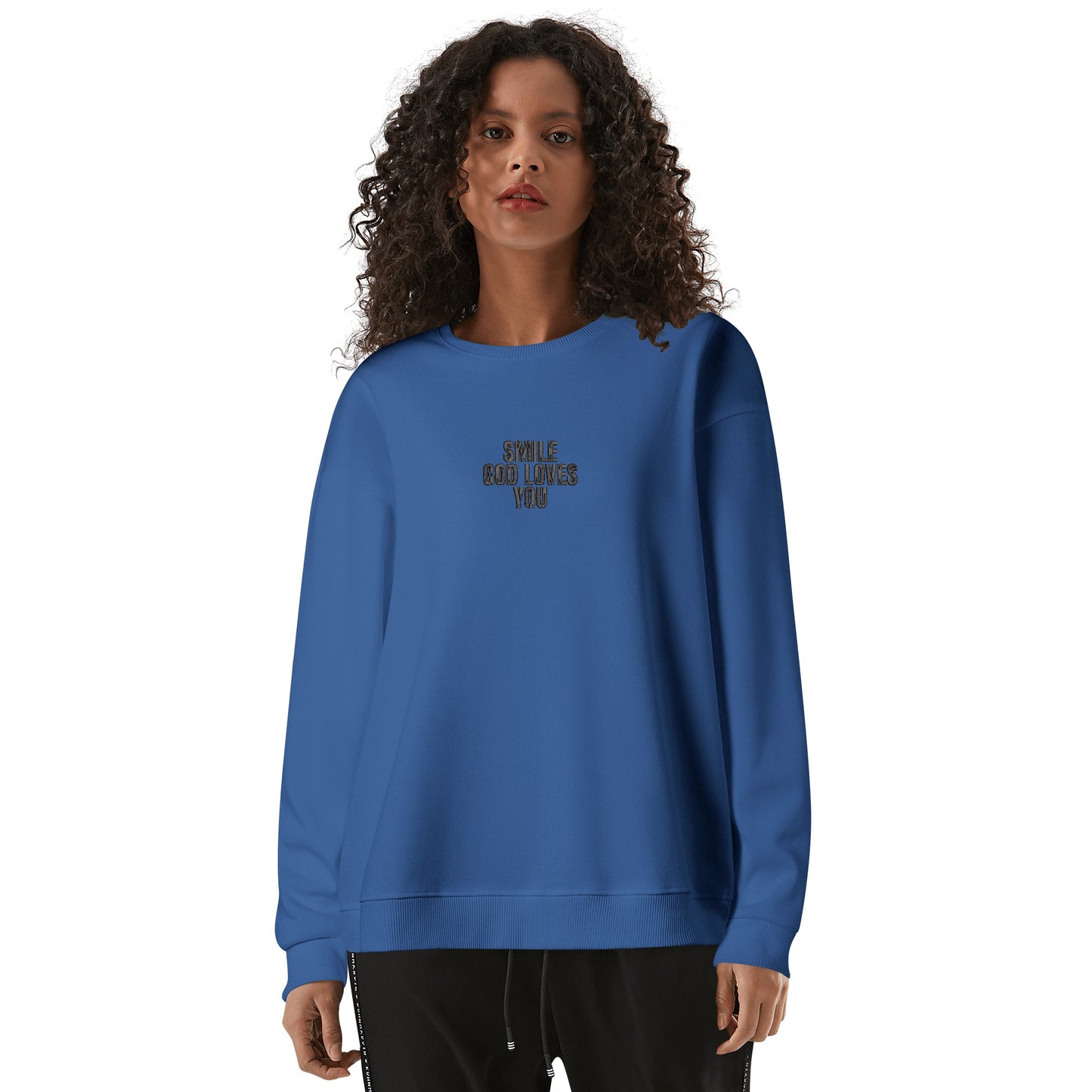 Smile God Loves You Embroidered Crewneck Sweatshirt