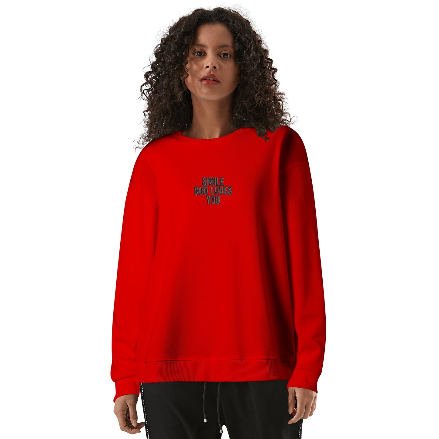 Smile God Loves You Embroidered Crewneck Sweatshirt