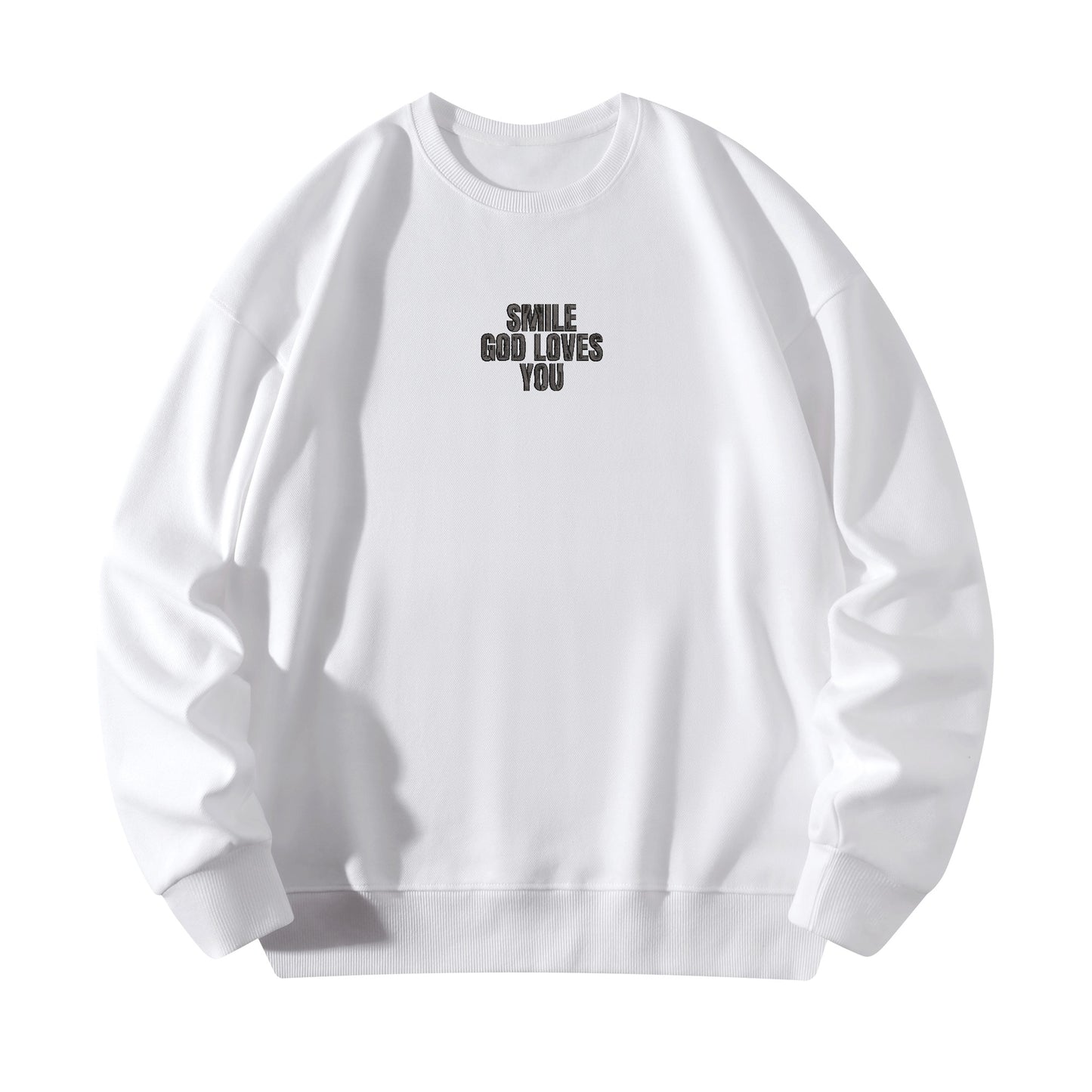 Smile God Loves You Embroidered Crewneck Sweatshirt