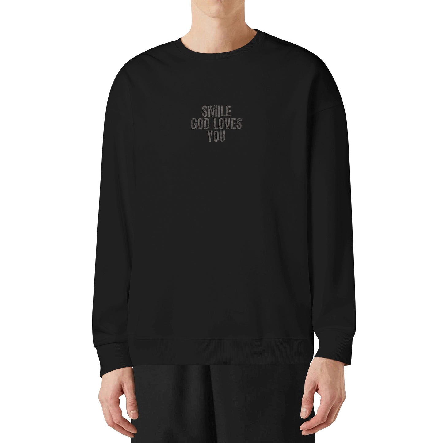 Smile God Loves You Embroidered Crewneck Sweatshirt