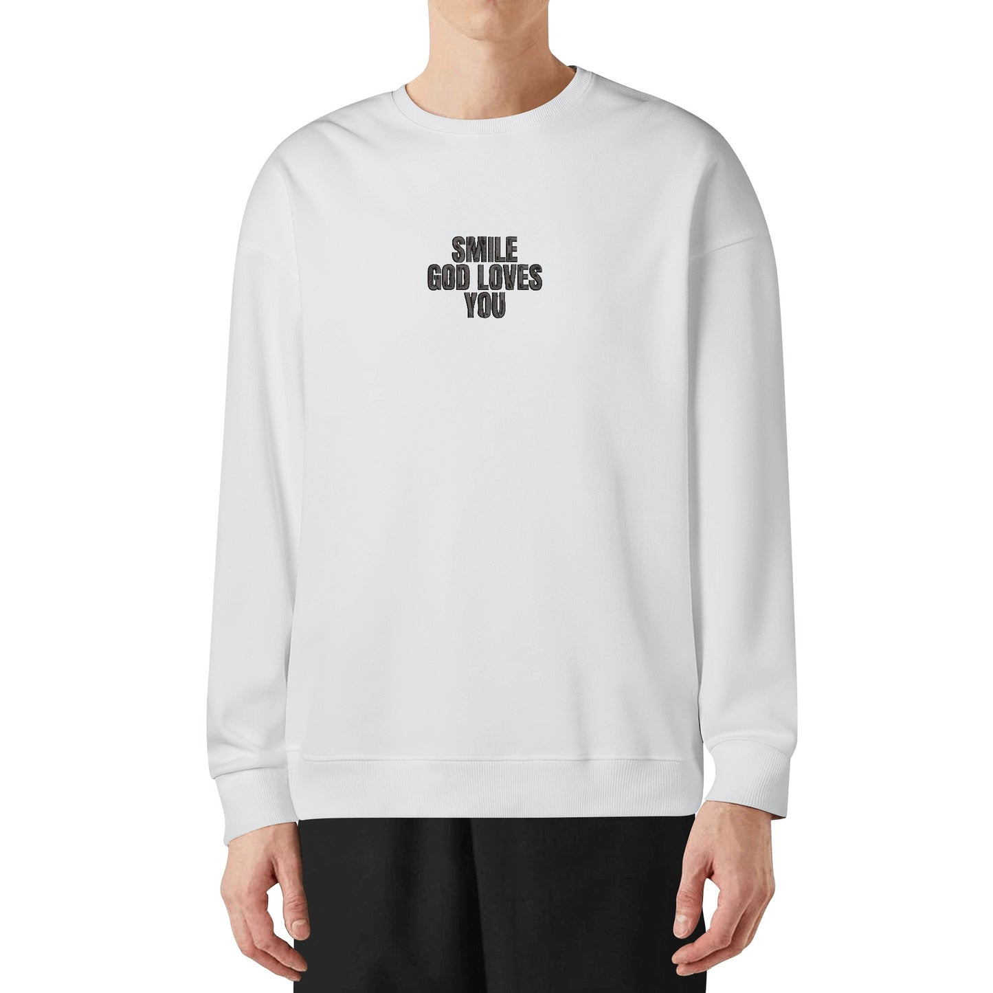 Smile God Loves You Embroidered Crewneck Sweatshirt