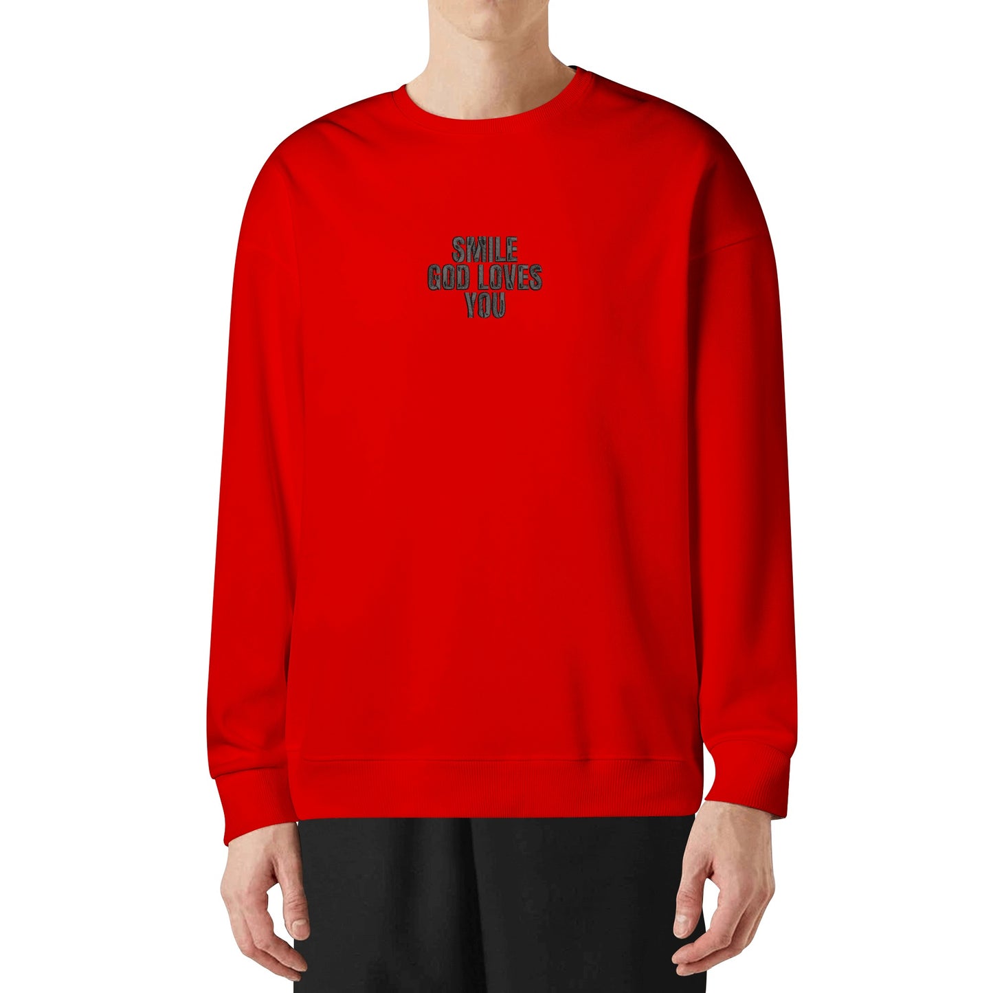 Smile God Loves You Embroidered Crewneck Sweatshirt